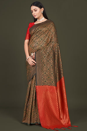 Chocolate Brown Banarasi Saree