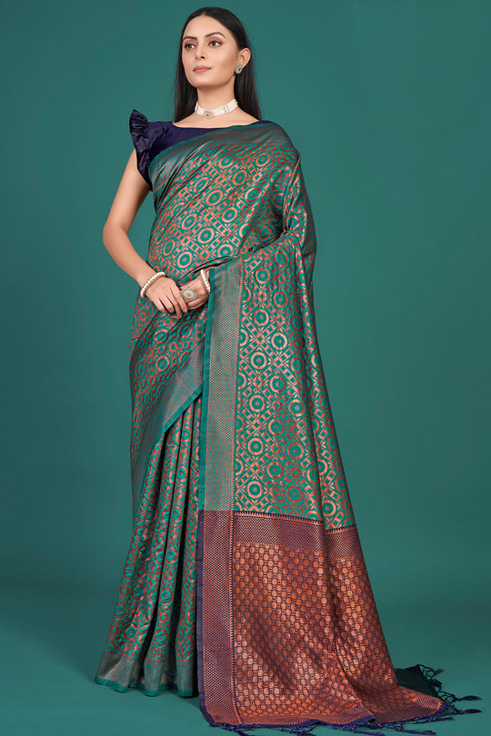 Teal Green Banarasi Saree