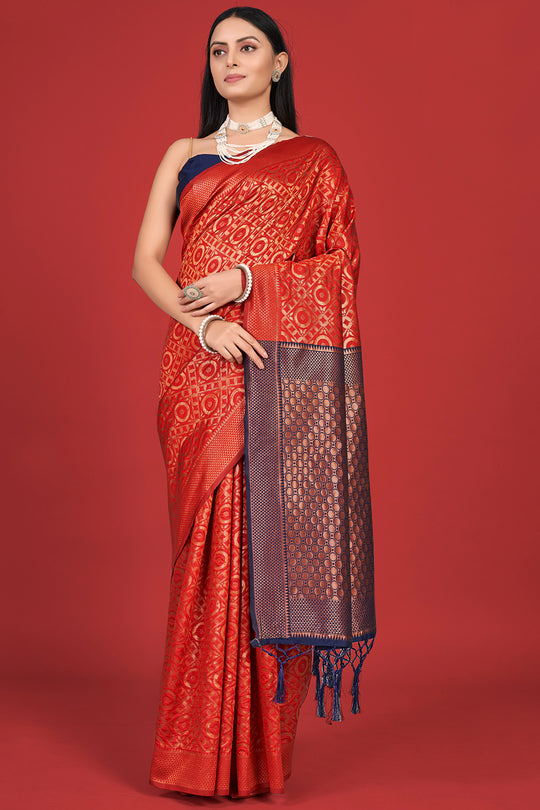 Scarlet Red Banarasi Saree