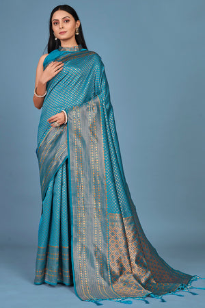 Cyan Blue Kanjivaram Saree