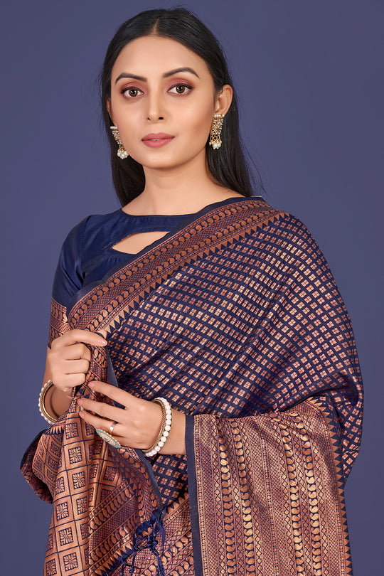 Navy Blue Kanjivaram Saree