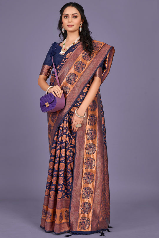 Navy Blue Banarasi Saree