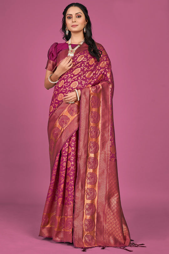Magenta Pink Banarasi Saree