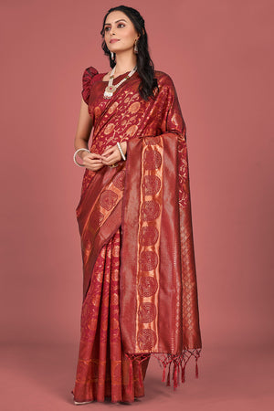 Ruby Red Banarasi Saree