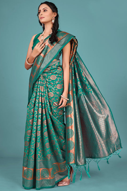 Teal Green Banarasi Saree