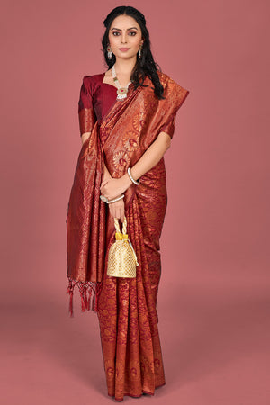 Burnt Orange Banarasi Saree