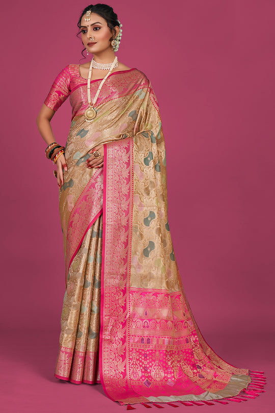Khaki Beige Banarasi Saree