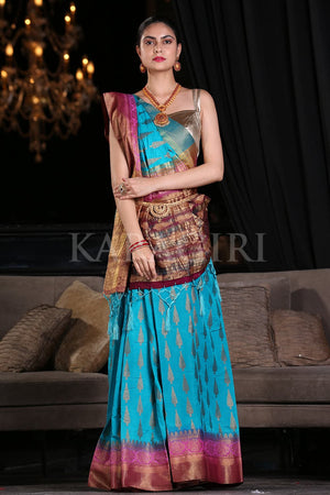 Arctic Blue Zari Butta Woven Banarasi Saree
