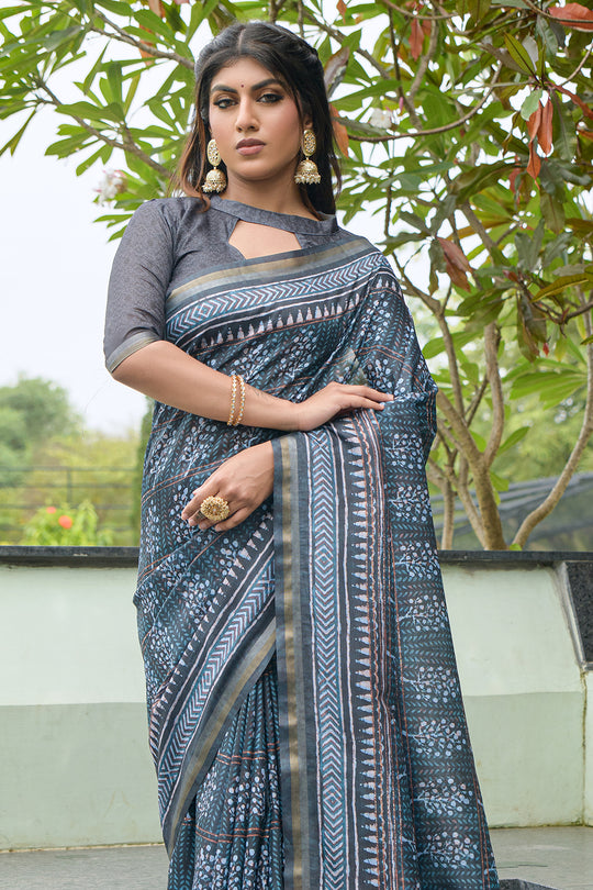 Denim Blue Cotton Saree