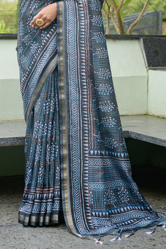 Denim Blue Cotton Saree