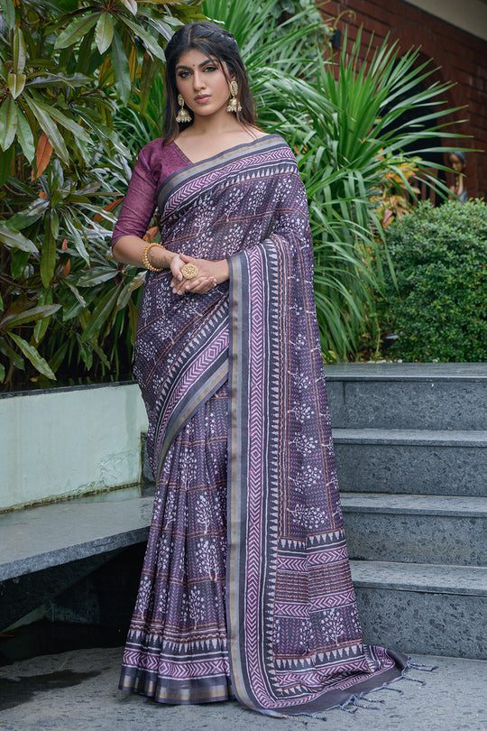 Magenta Wine Cotton Saree