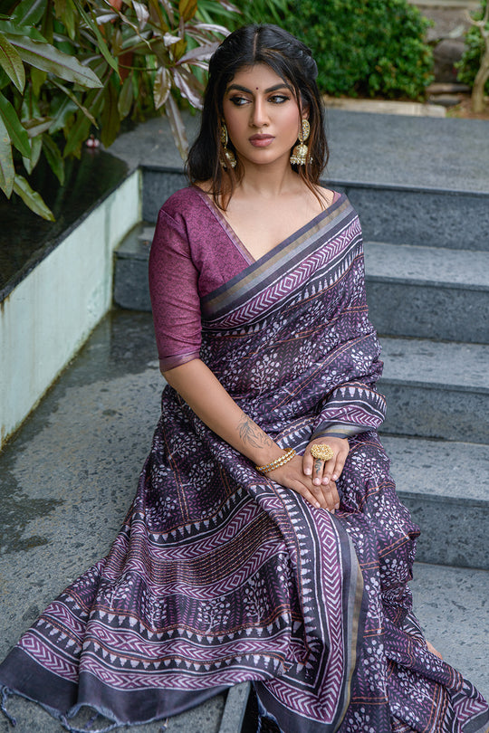 Magenta Wine Cotton Saree