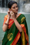 Green And Red Kanjivaram Silk Saree