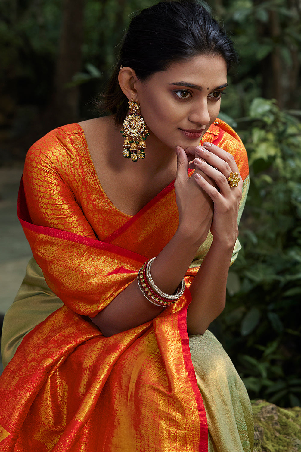 Orange Kanjivaram Silk Saree, a true symbol of elegance and tradition. -  House of Surya