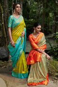 Green And Blue Kanjivaram Silk Saree