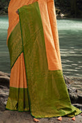 Orange And Green Kanjivaram Silk Saree