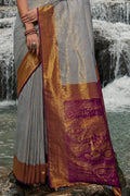 Grey And Brown Kanjivaram Silk Saree