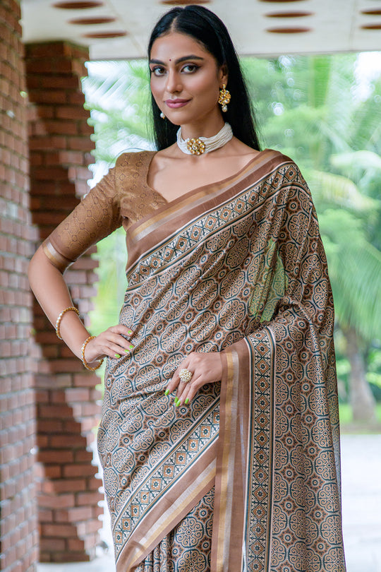 Coffee Brown Cotton Saree