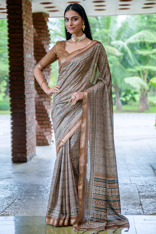 Coffee Brown Cotton Saree