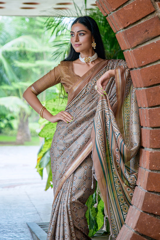 Coffee Brown Cotton Saree