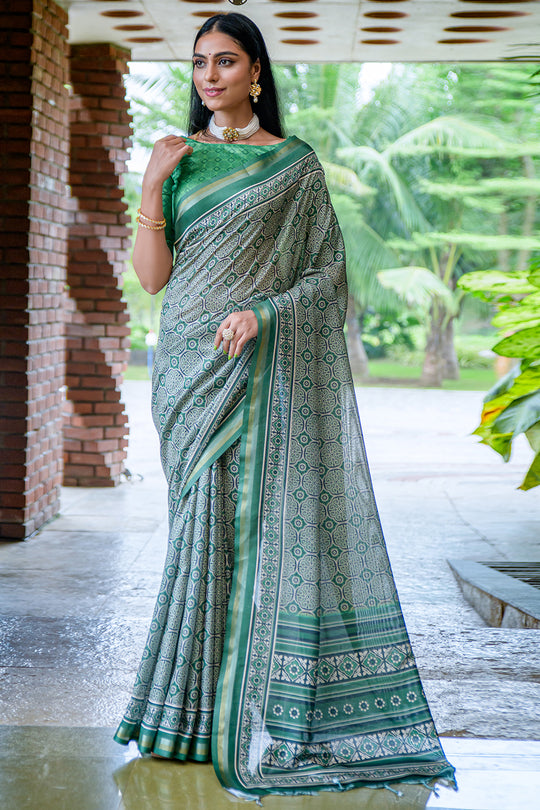 Emerald Green Cotton Saree