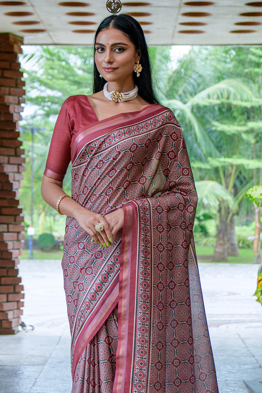 Pastel Maroon Cotton Saree