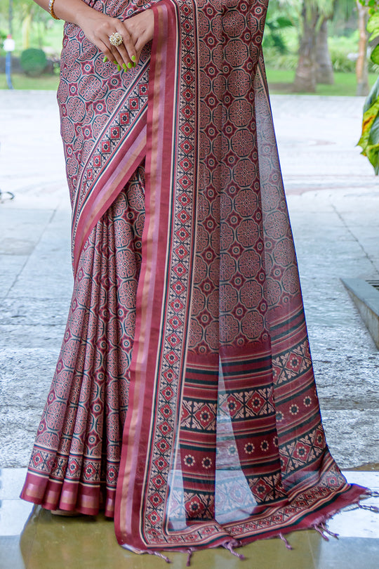 Pastel Maroon Cotton Saree