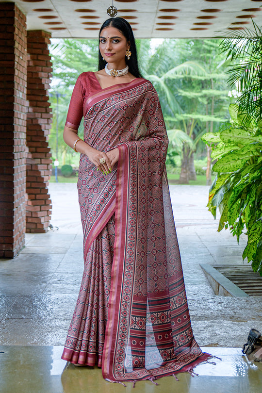 Pastel Maroon Cotton Saree