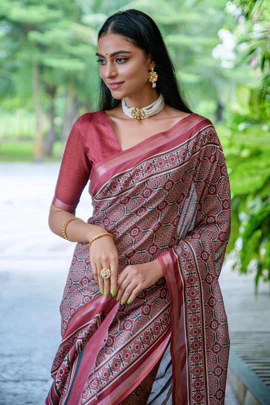 Pastel Maroon Cotton Saree
