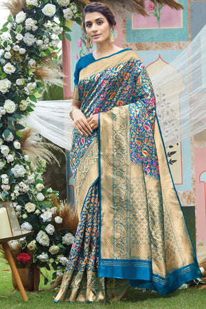 Cerulean Blue Pashmina Silk saree