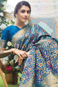 Cerulean Blue Pashmina Silk saree