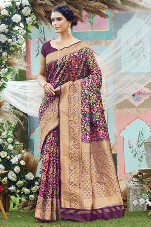 Mulberry Wine Pashmina Silk saree