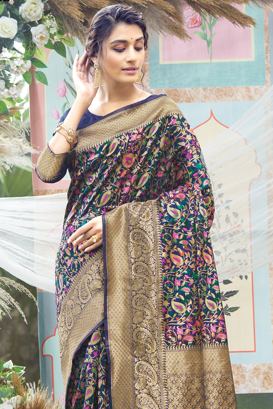 Blue Pashmina Silk saree