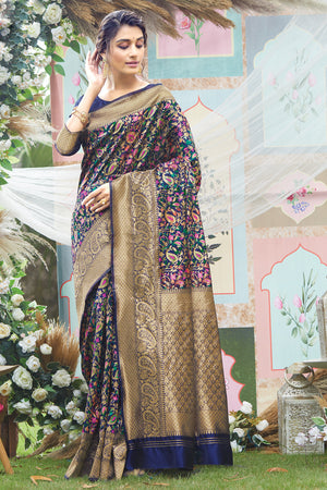Indigo Blue Pashmina Silk saree