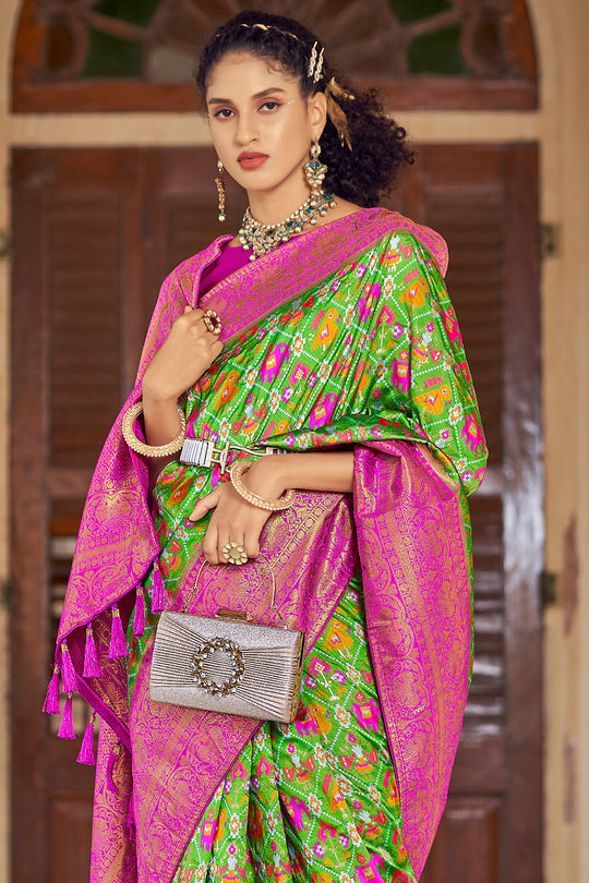 Green And Pink Patola Saree