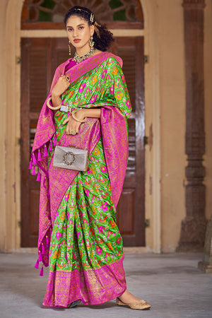 Green And Pink Patola Saree
