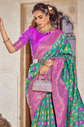 Seafoam Green And Pink Patola Saree