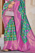 Seafoam Green And Pink Patola Saree