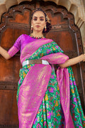 Seafoam Green And Pink Patola Saree
