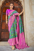 Seafoam Green And Pink Patola Saree