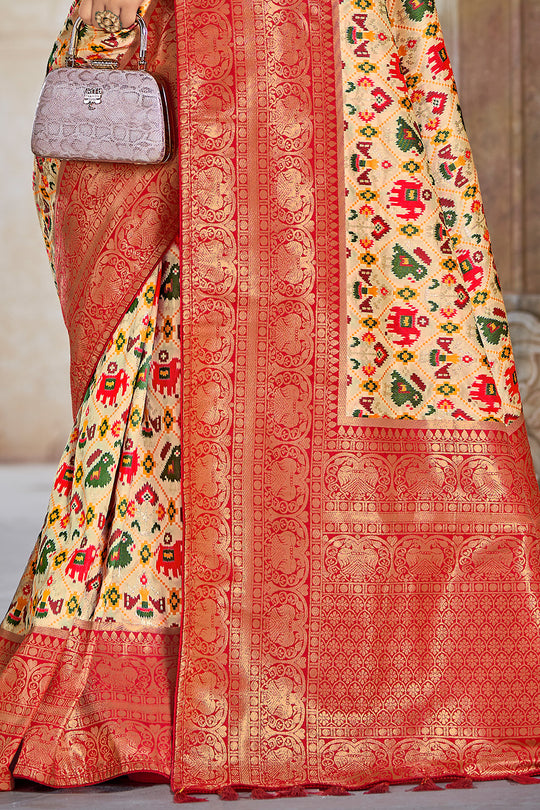 Beige And Orange Patola Saree