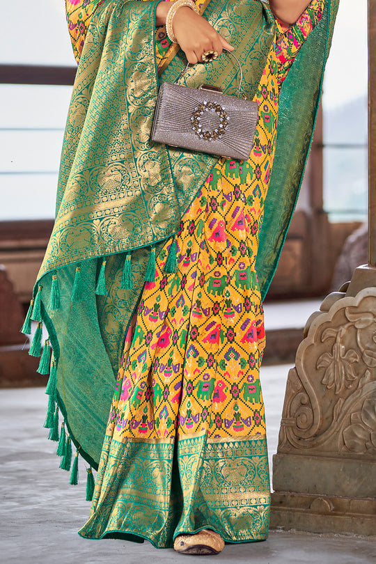 Yellow And Green Patola Saree