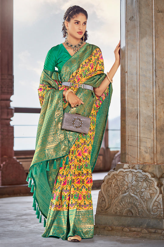 Yellow And Green Patola Saree