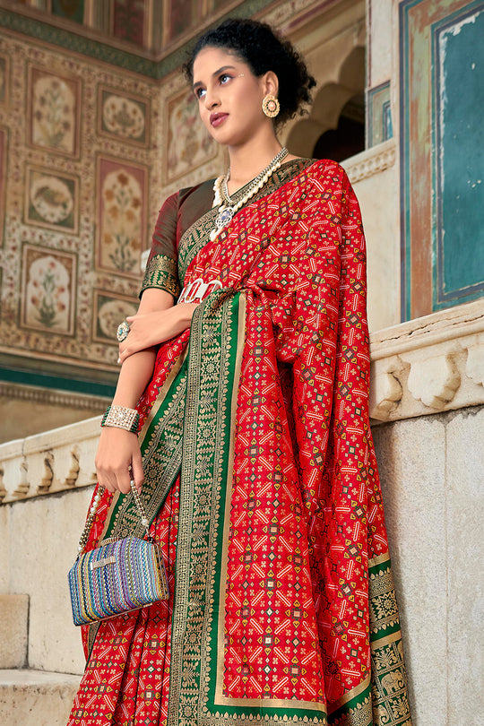 Red and Green Patola Saree