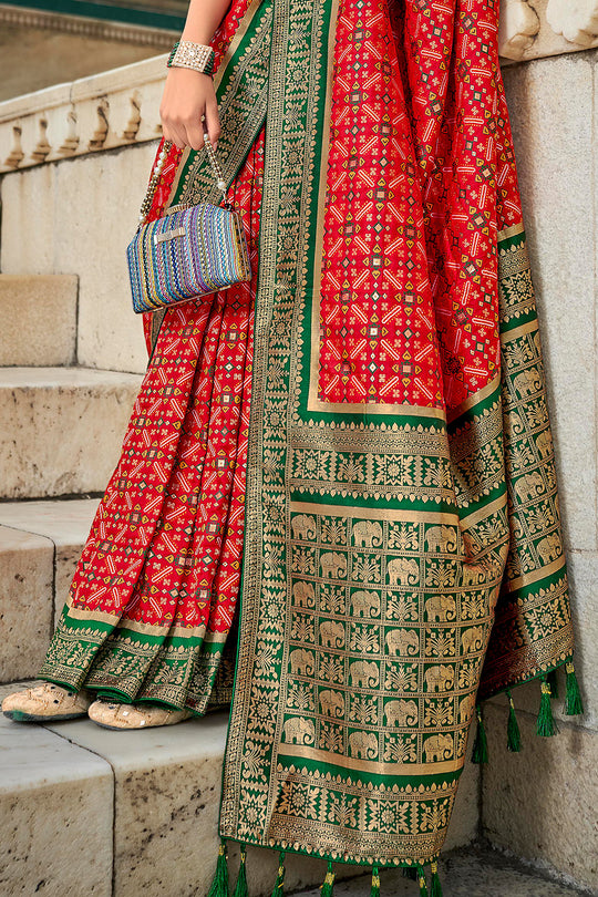 Red and Green Patola Saree