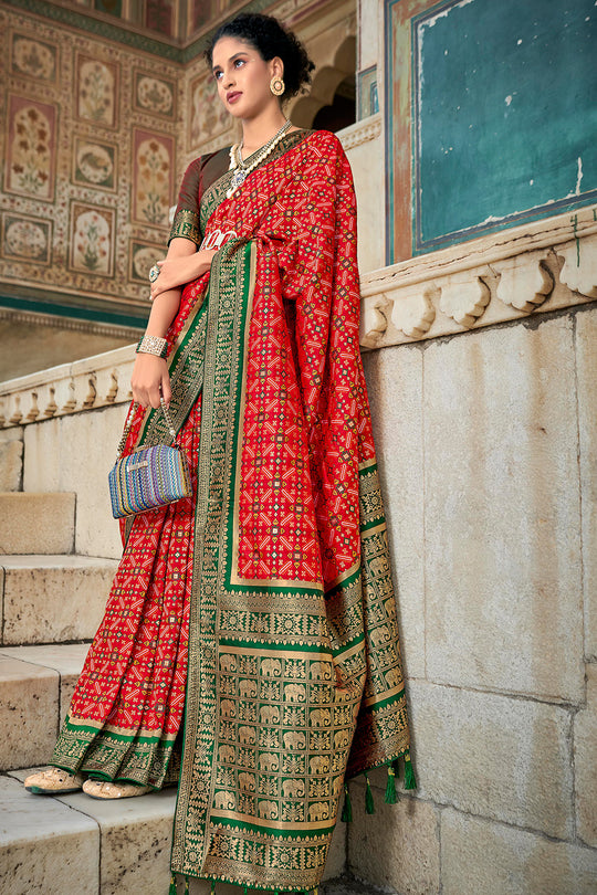 Red and Green Patola Saree