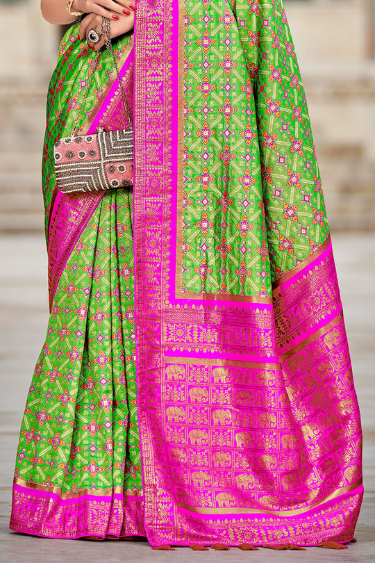 Green And Pink Patola Saree