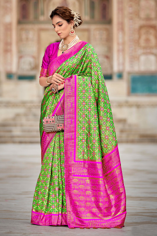 Green And Pink Patola Saree