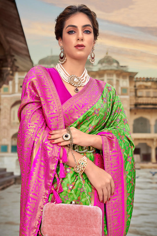 Green And Pink Patola Saree