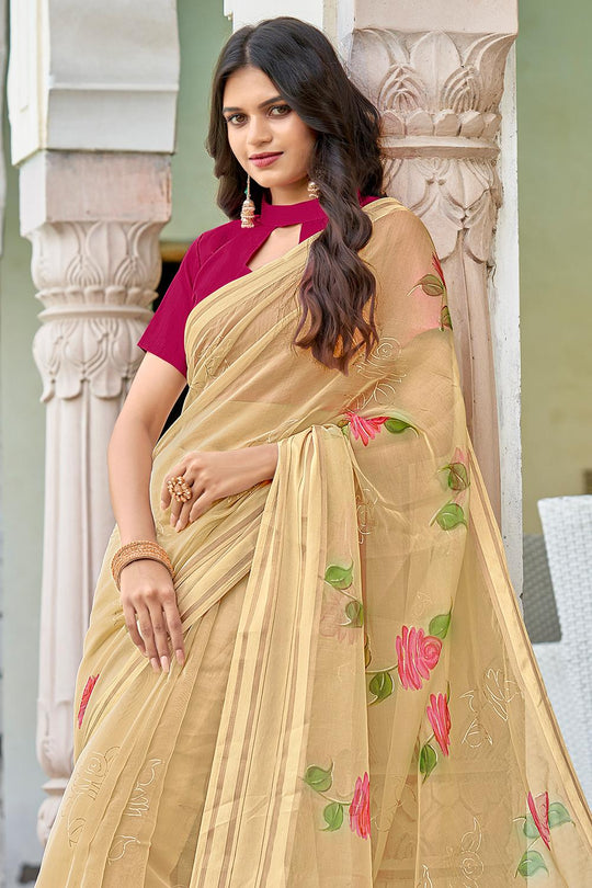 Sand Beige Organza Saree
